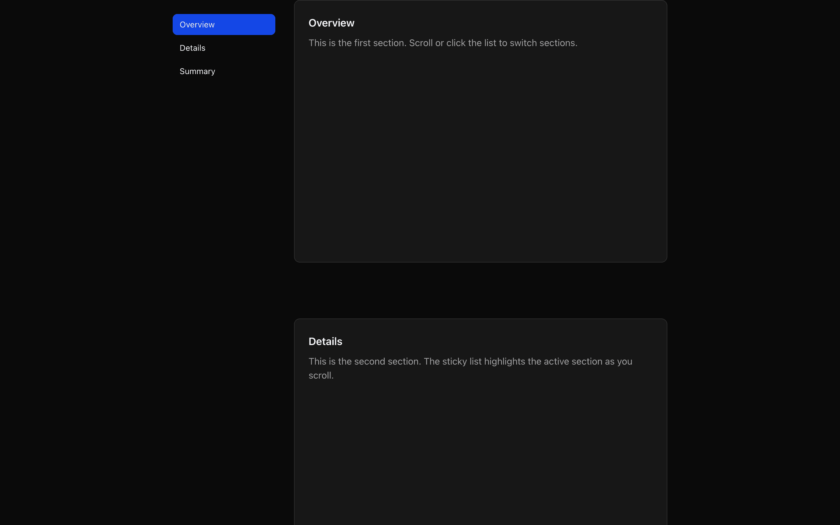 Feature Sticky Section component preview