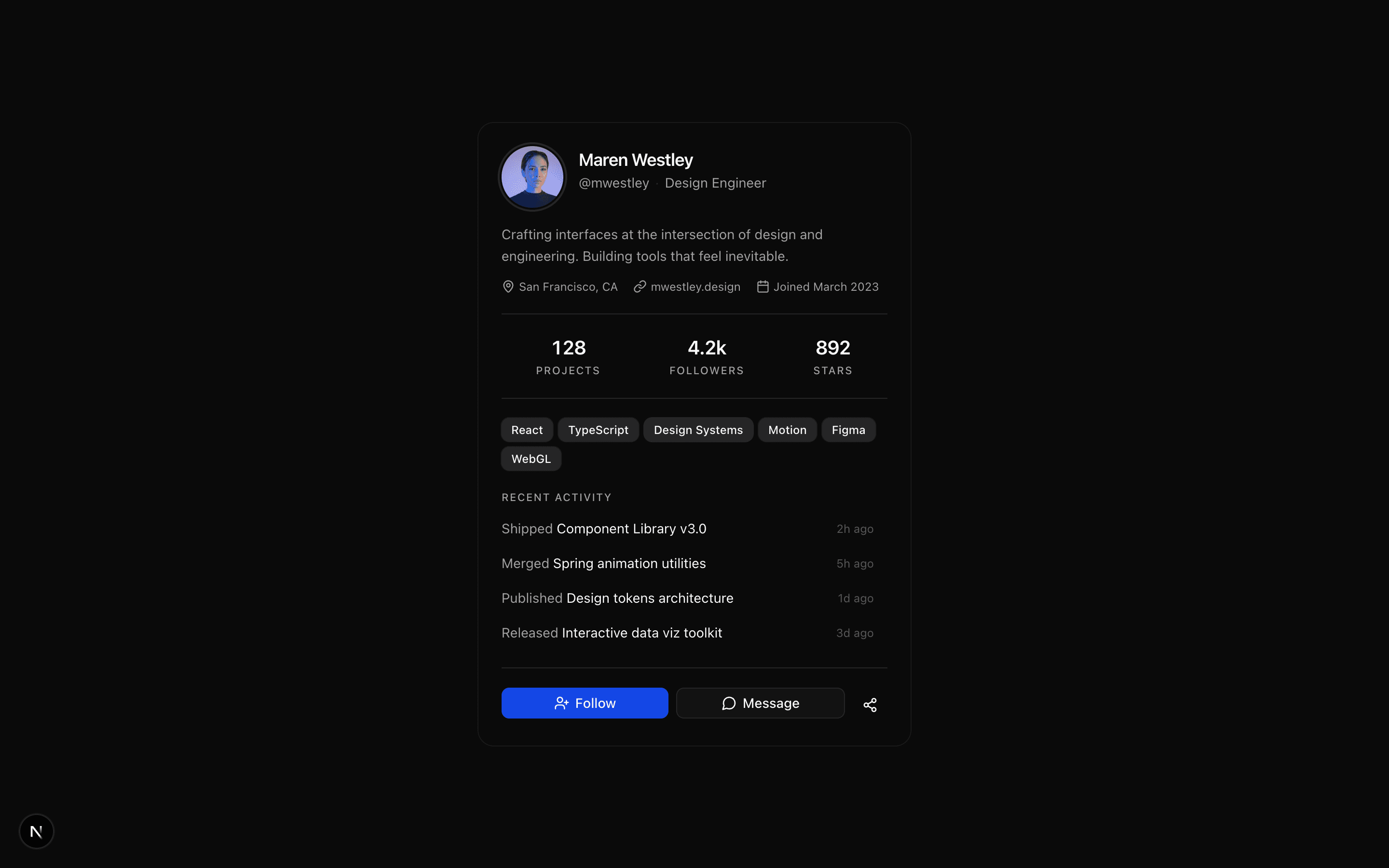 App Profile Minimal section preview