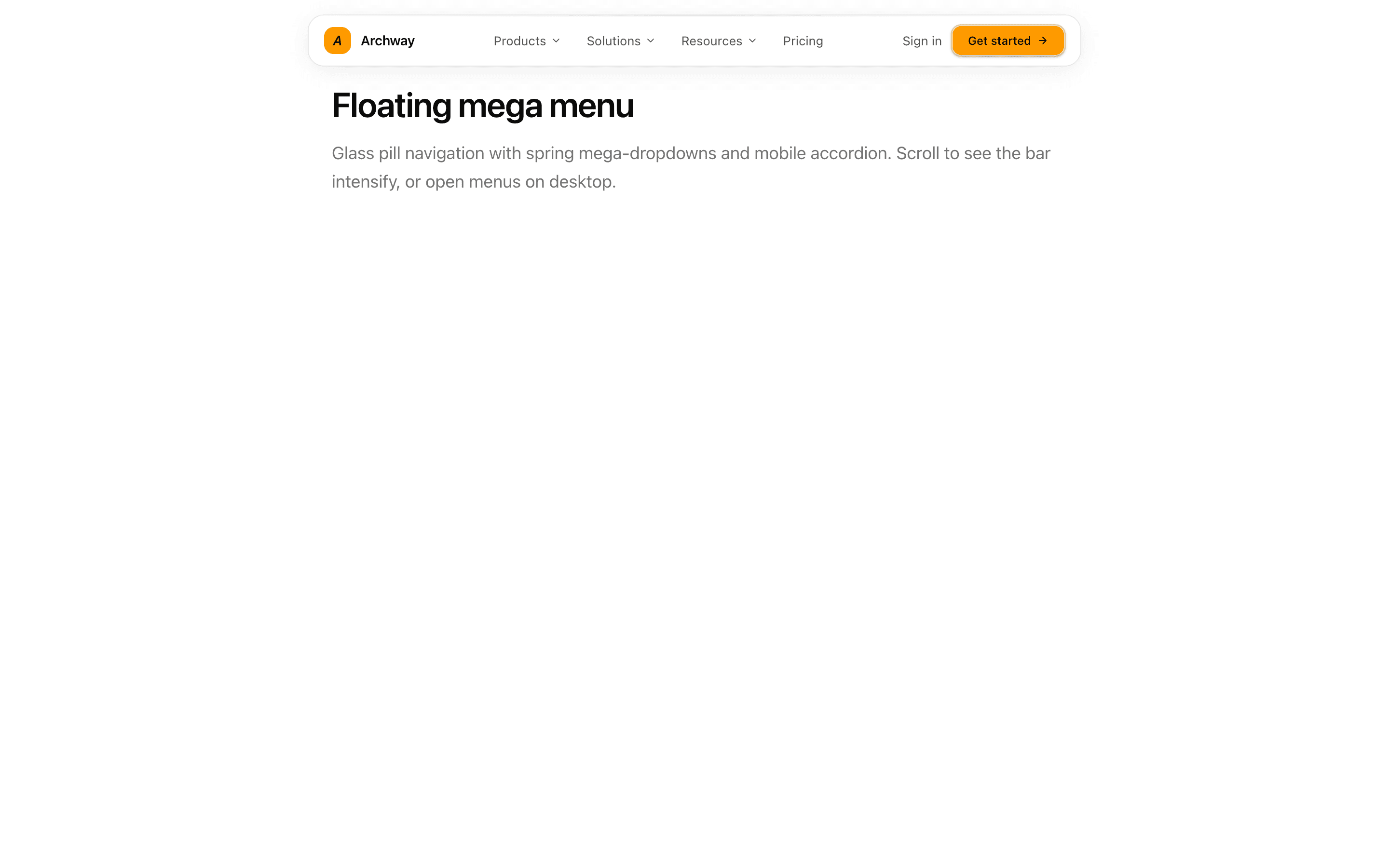 Marketing Nav Floating section preview