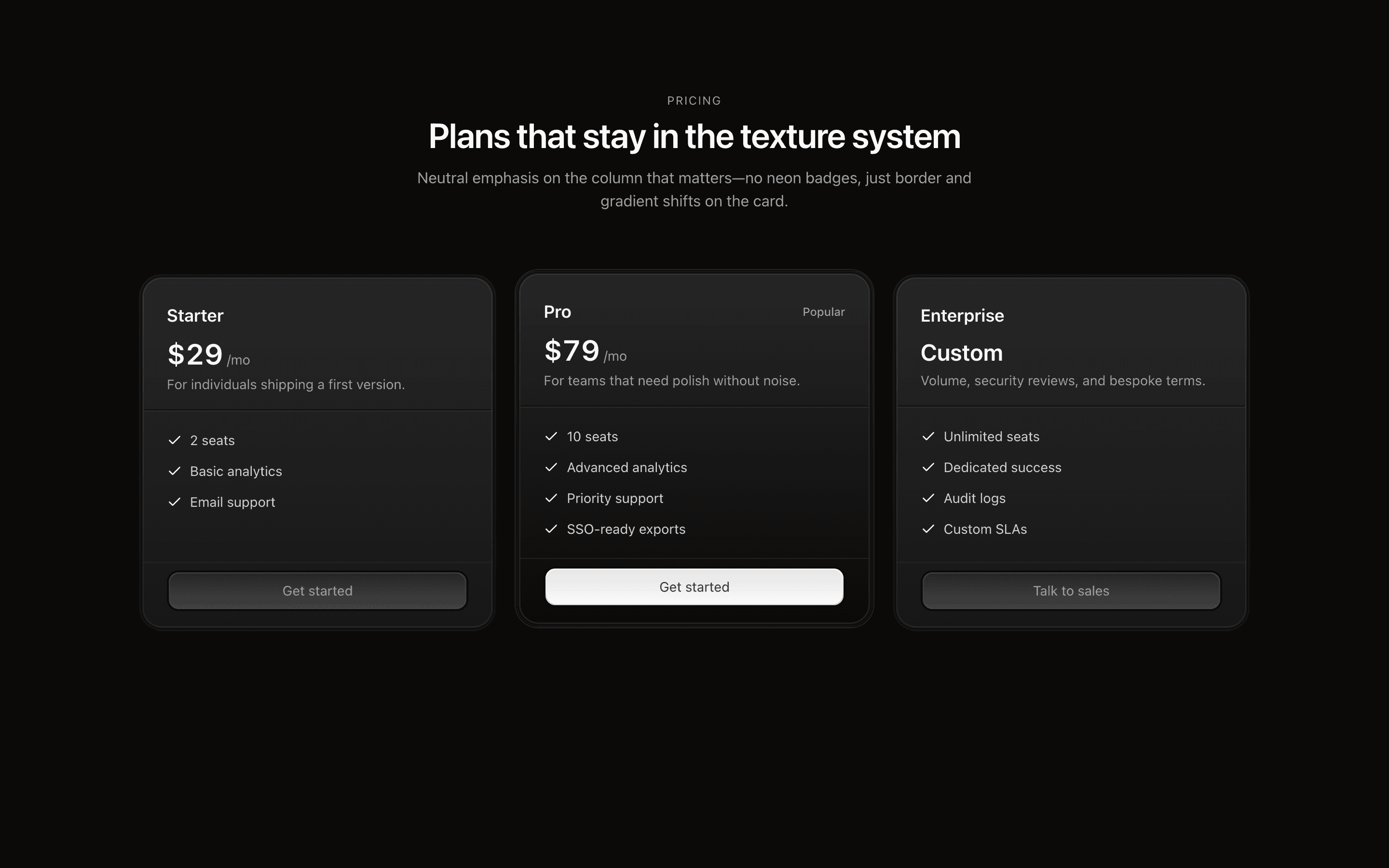 Pricing Texture section preview