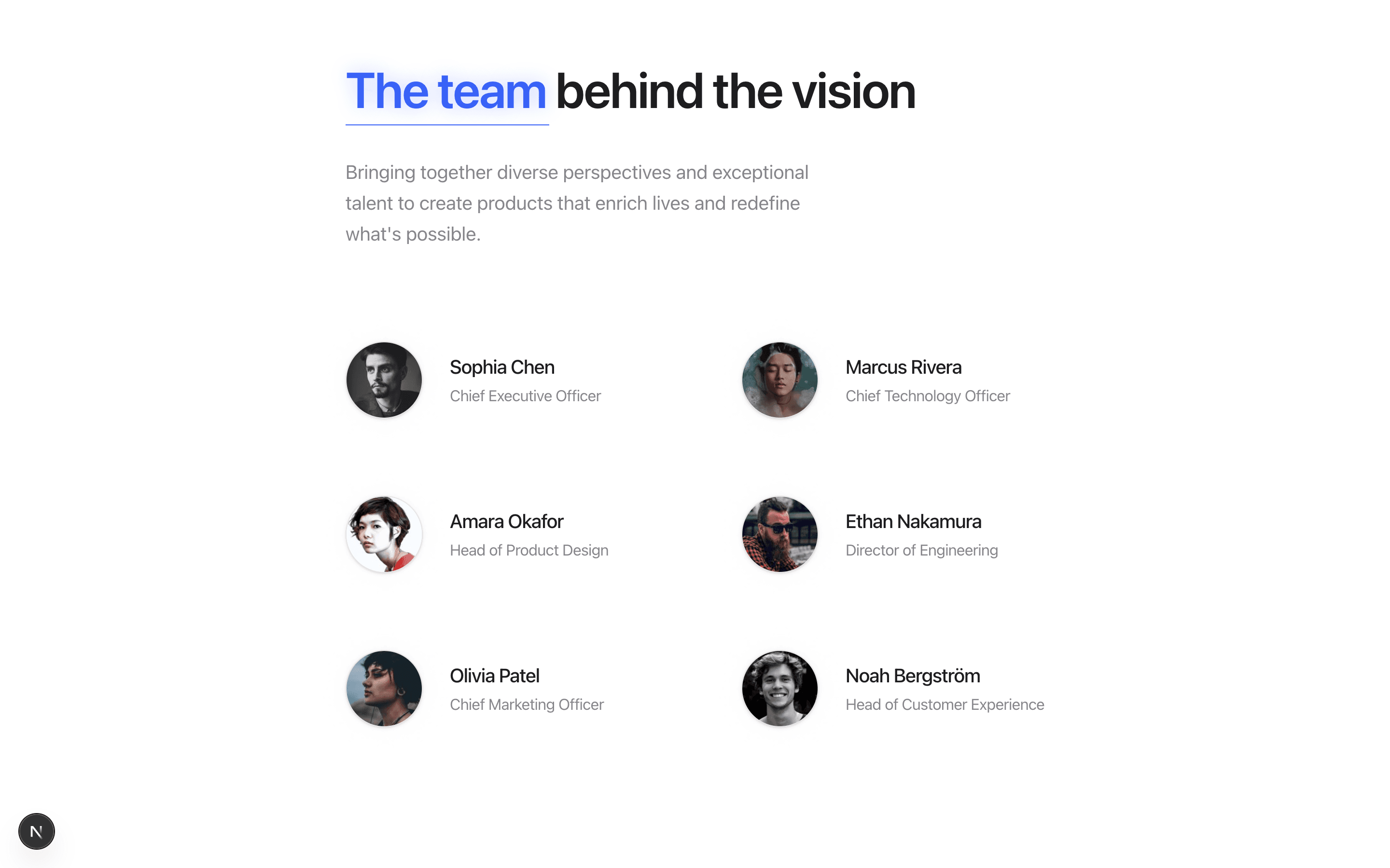 Marketing Team Minimal section preview